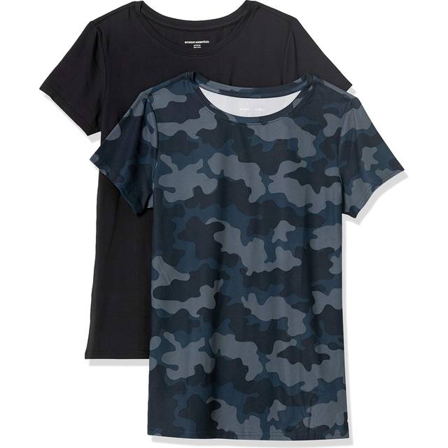 Womens Tech Stretch Short-Sleeve crewneck T-Shirt (Available in Plus Size), Pack of 2, BlackNavy camo, X-Large