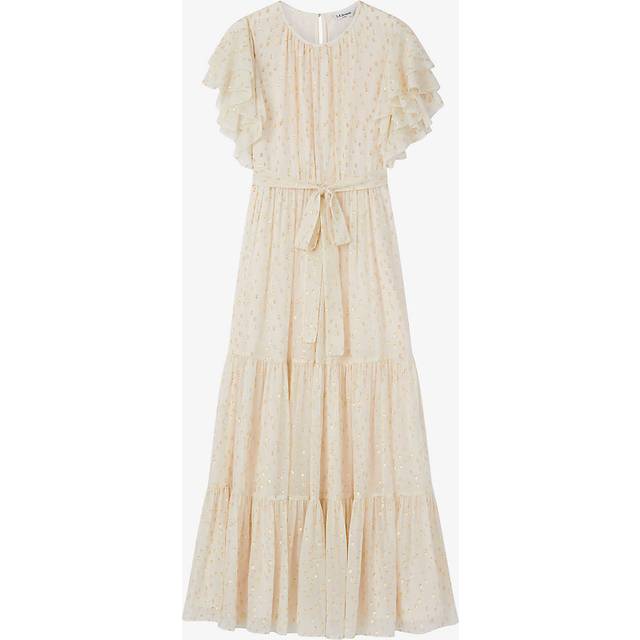 Lk Bennett Womens Mul-cream Liv Jacquard-pattern Cape-sleeve Silk-blend Maxi Dress 16 - MUL-CREAM