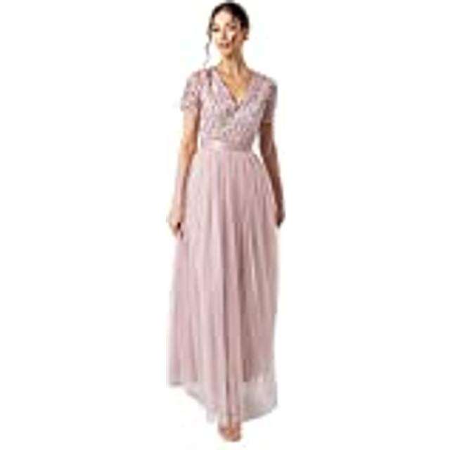 Belted Stripe Embellished Maxi Dress - Light Pink - 22