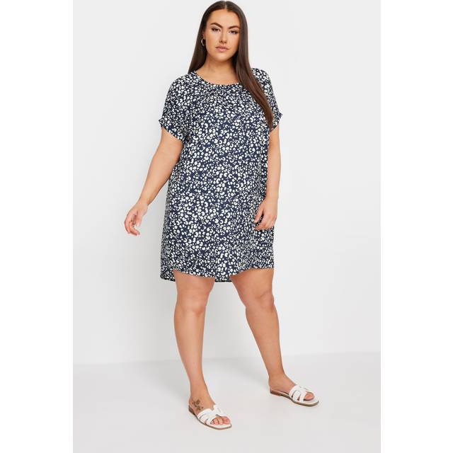 Yours Curve Navy Blue Leopard Print Shift Dress, Women's Curve & Plus Size, Yours - 20