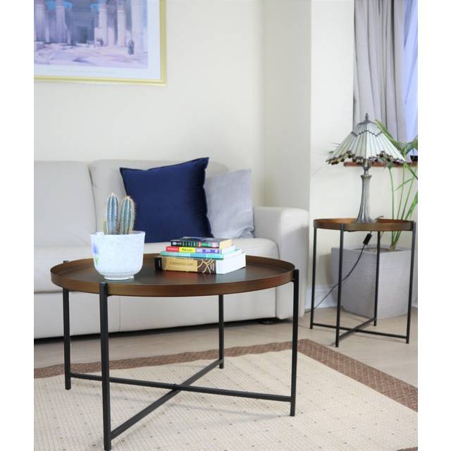 Cassia Round Metal Foldable Tray Top Coffee Table,Brass