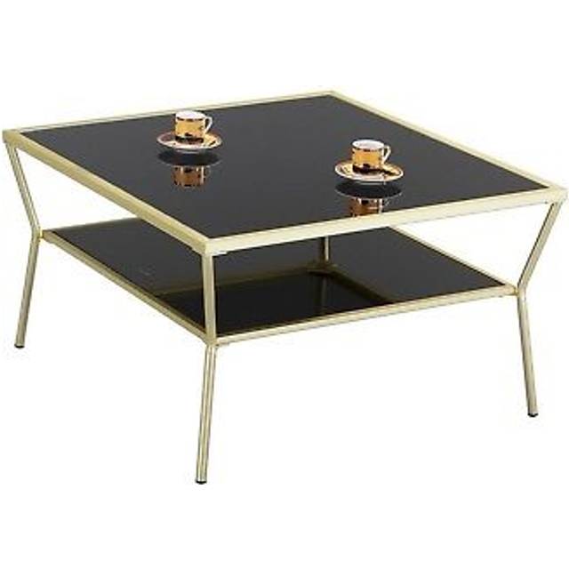 Fusion Glass Coffee Table (70 x 70 x 40cm, Brass/Black)