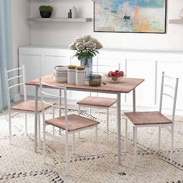 HOMCOM 5 Piece Dining Table and Chairs Set, Dining Room Sets w/ Steel Frame, Space Saving Table and 4 Chairs for Compact Kitchens, White Aosom UK