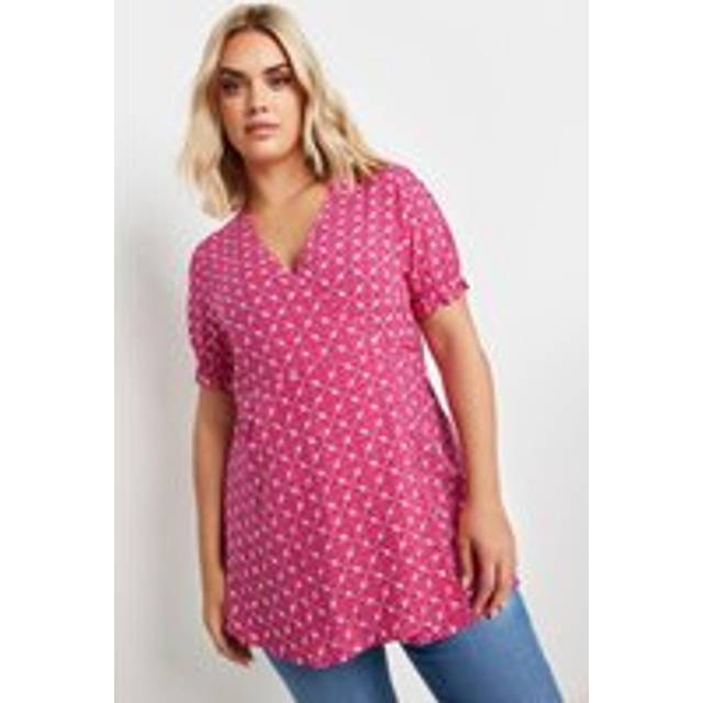 Yours Curve Pink Wrap Frill Sleeve Blouse, Women's Curve & Plus Size, Yours - 30-32