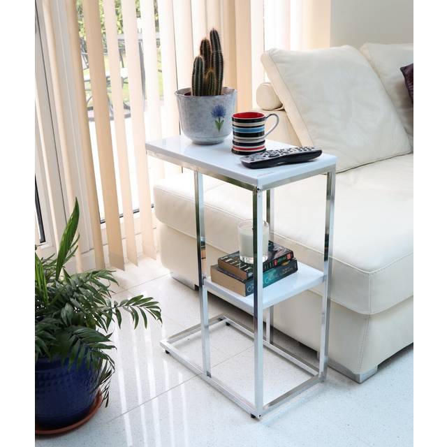 Bellini C Shaped Table With Shelf-White