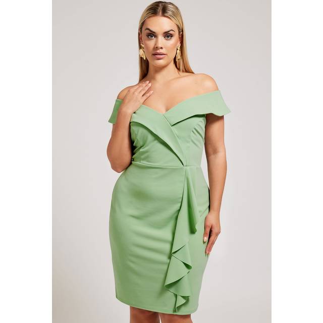 Yours London Curve Sage Green Tuxedo Style Ruffle Dress, Women's Curve & Plus Size, Yours London - 18