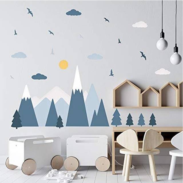 Blue Mountain Landscape Wall Stickers Wall Stickers Nursery Removable Self-Adhesive Mural Art Decals Vinyl Home Decoration DIY Living Bedroom Decor