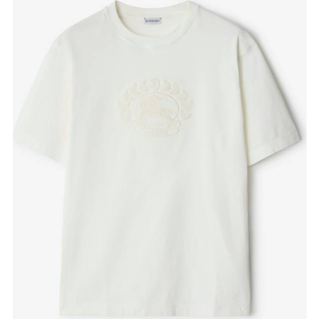 Burberry, Topp, Herr, M, Bomull, Logo Broderad Crewneck T-Shirt - white (M)