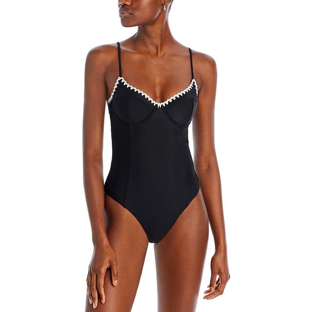 Addisyn One-Piece Swimsuit - BLACK WITH WHITE CROCHET TRIM - X-Large