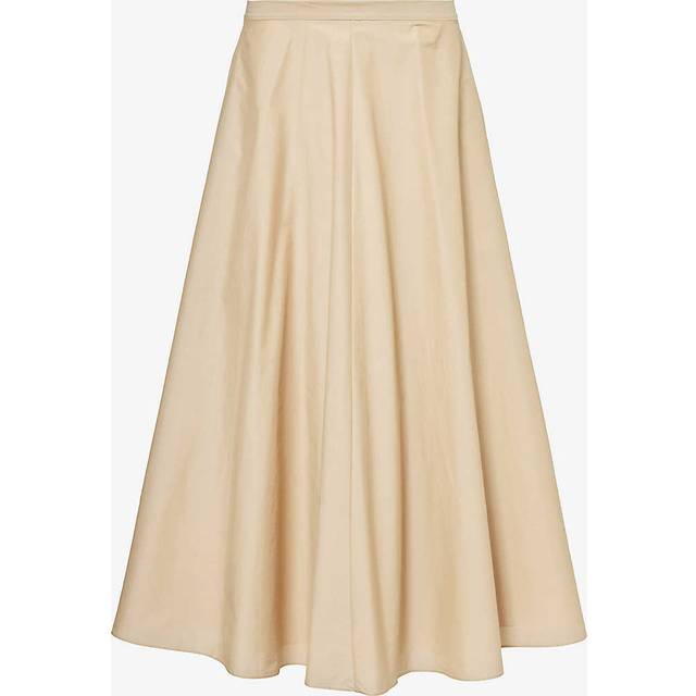 Theory Womens Soft Gold Pleated High-rise Cotton and Recycled-nylon Blend Midi Skirt M - SOFT GOLD