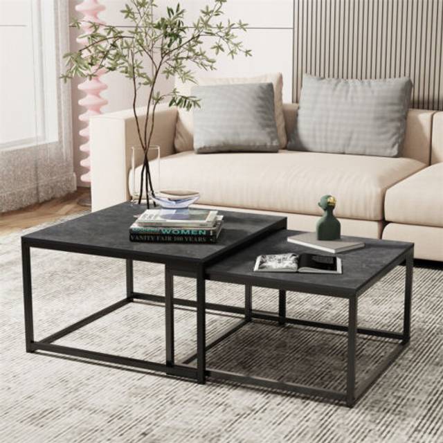 Rectangle nesting coffee table set sintered stone marble side table living room