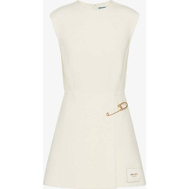 Prada Womens Neutral Safety-pin Washed Wool-blend Twill Mini Dress 6 - NEUTRAL