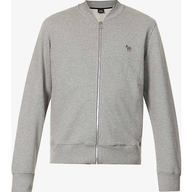Ps By Paul Smith Mens Grey Melange Zebra-embroidered Long-sleeve Organic-cotton Bomber Jacket Xxl - GREY MELANGE