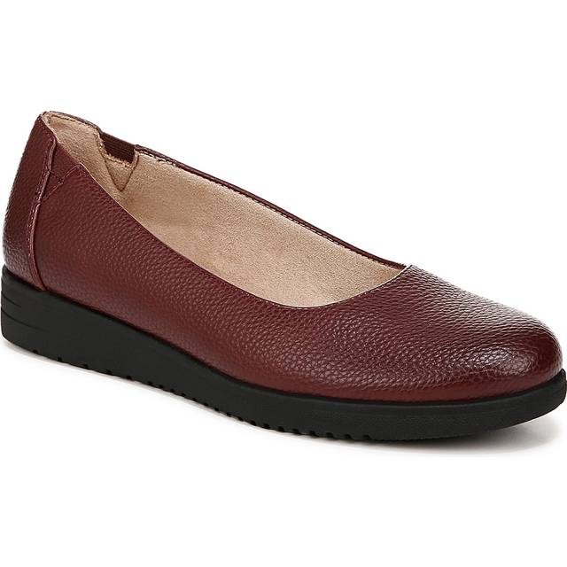 Soul Idea Ballet Flat Shoes, Wine Faux Leather Fabric, 7.0M Slip-On Fit, Almond Toe