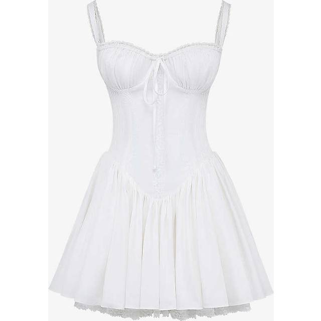 House of Cb Womens White Pietra Lace-trim Stretch Cotton-blend Mini Dress L - WHITE