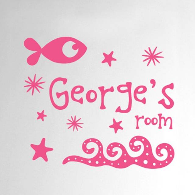 Personalised Under the Sea Kids Door Room Wall Sticker - Pink (35cm H X 40cm W)