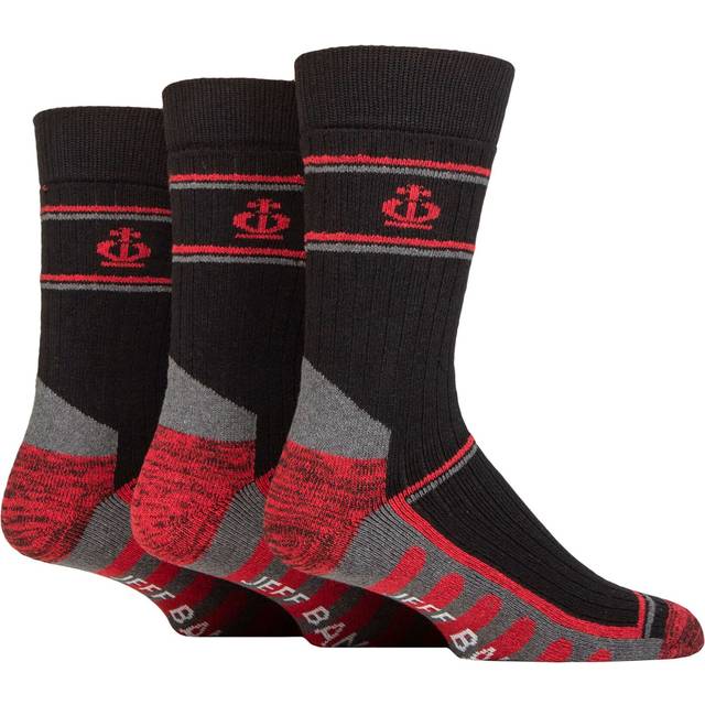 Mens 3 Pair Jeff Banks Recycled Cotton Cushioned Durable Work Socks Black / Red 7-11