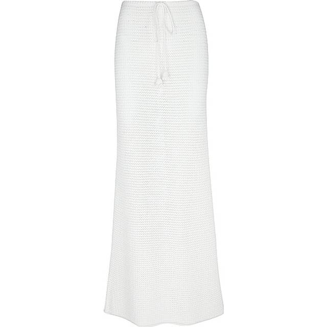 Self-portrait Womens White Drawstring-waist Crochet-pattern Knitted Midi Skirt M - WHITE