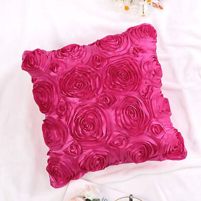 3d satin floral rose flower throw pillow cover shell fuchsia