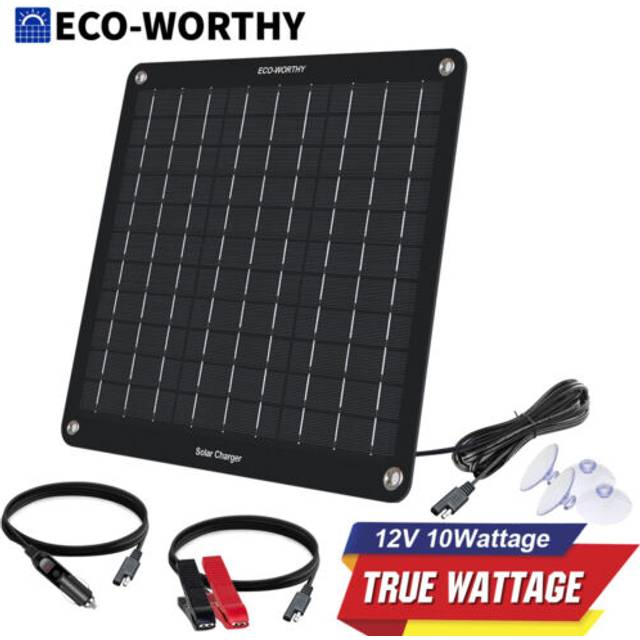 10w 12v portable mono solar panel trickle charger kit car battery maintainer rv