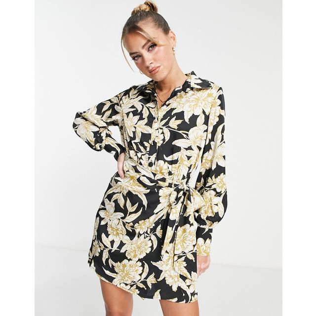 Floral Print Wrap Skirt Shirt Dress