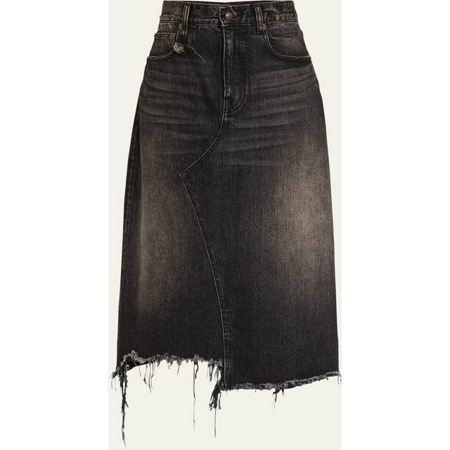 R13 Black Jesse Denim Midi Skirt - ARVIN BLACK - WAIST US 24