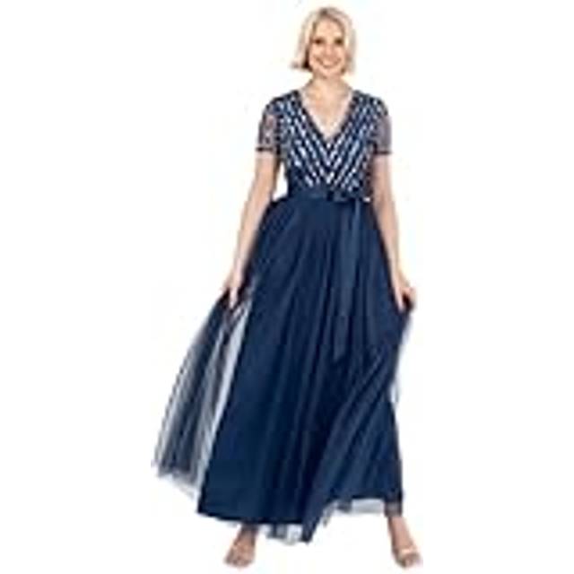 Maya Deluxe Stripe Embellished Sash Belt Maxi Dress