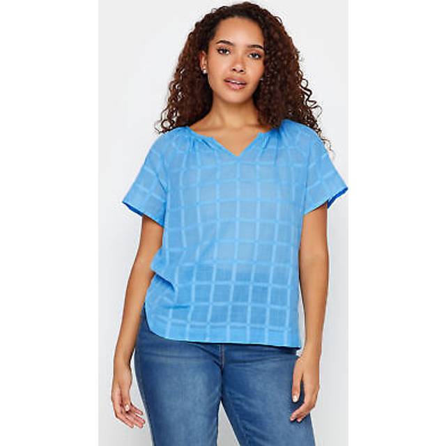M&Co Blue Notch Neck Dobby Blouse 12 M&Co Womens