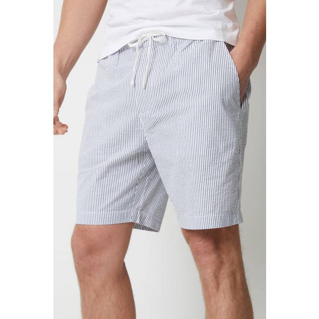 Threadbare Mens Blue 'Cinco’ Elasticated Waist Seersucker Cotton Shorts - Size X-Large