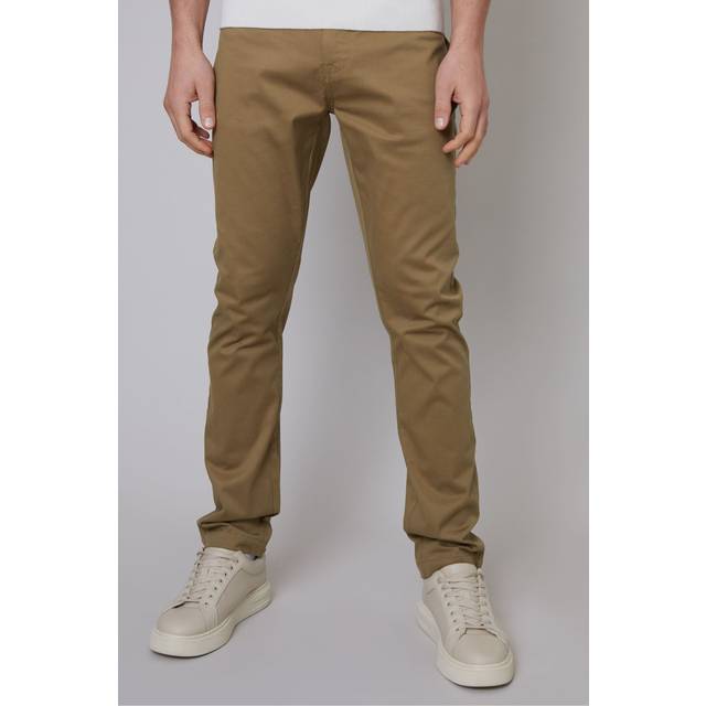 Ego Cotton Slim Fit Chino Trousers With Stretch - Brown - 38 Waist 32 Leg - Threadbare