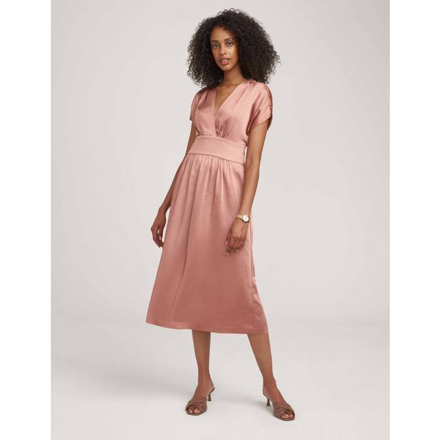 Anne Klein Women's Washed Satin V-Neck Midi Dress- Clearance in Anise size 8