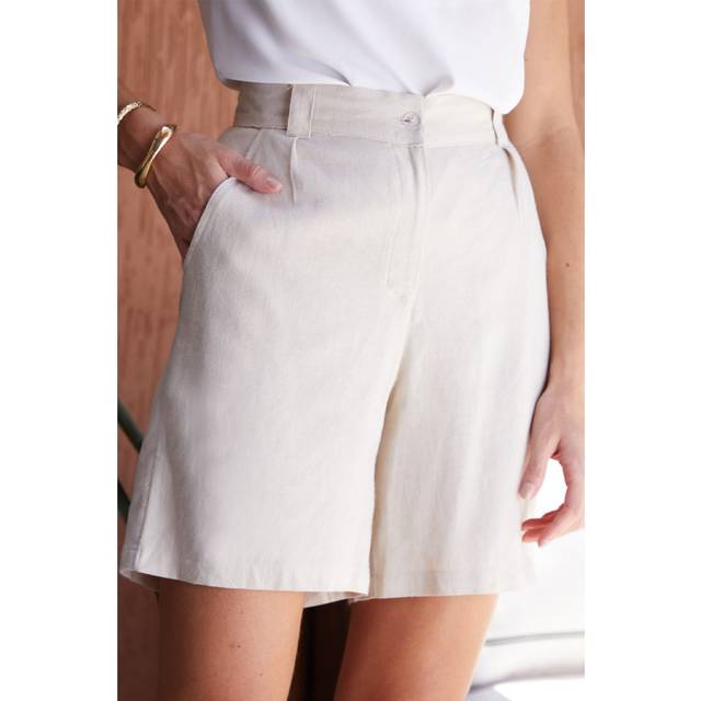 Blend Maple Longline Relaxed Fit Shorts - Ecru - Size 12 - Threadbare