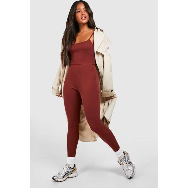 Womens Cotton Rib Skinny Jumpsuit - Red - 14, Red