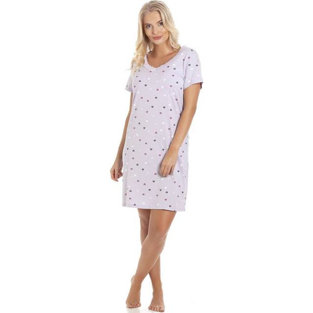 Multicoloured Heart Print Cotton Summer Nightshirt - Lilac - 18-20