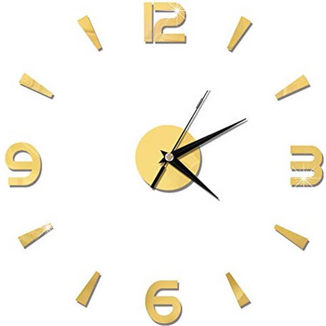 Fdit Modern DIY Frameless Wall Clock 3D Wall Clock Mirror Sticker Watch Modern Home Office Decorations Gift(Gold)