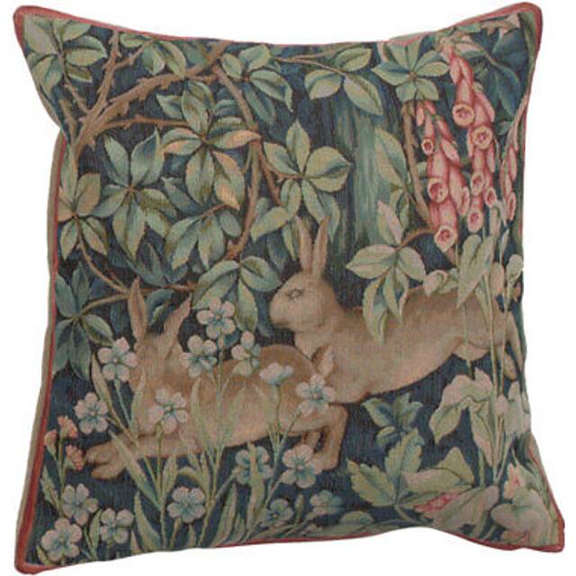 Charlotte Home Furnishings Inc. Two Hares in A Forest Large Square Throw Pillow Cover - 19 X 19 Decorative Boho Cushion Cotton Room Decor Jacquard Wov