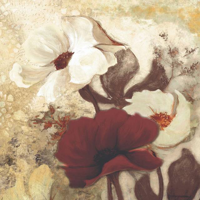 Neutral and Less Red Flower Bunch - Wrapped Canvas Painting (76cm H x 76cm W x 3.8cm D)