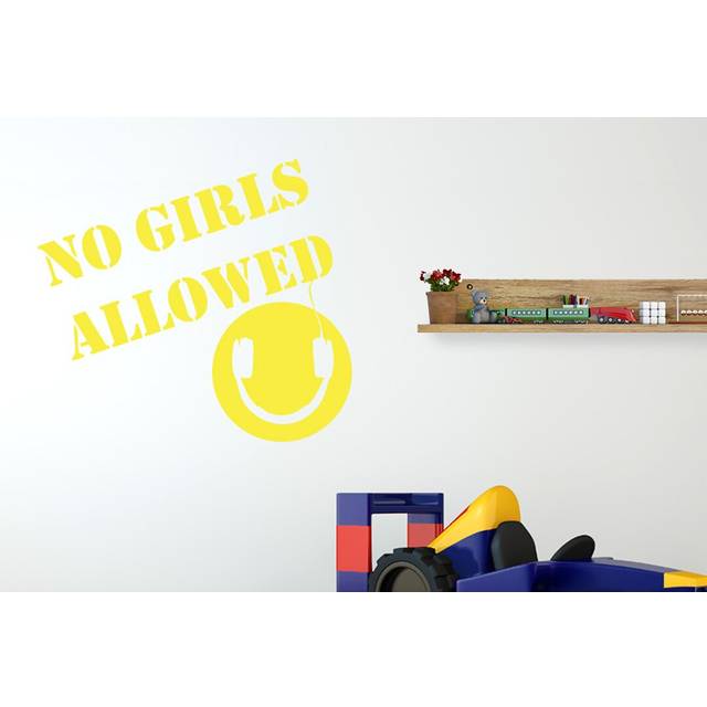 No Girls Allowed Boys Headphones Room Sign Wall Sticker - Dark Yellow (52cm H X 57cm W)