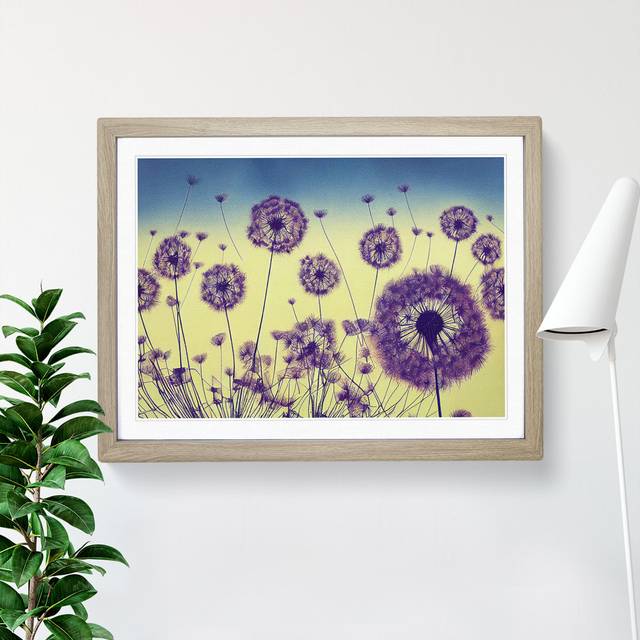 Enticing Dandelion Flowers - Picture Frame Painting - Oak (46cm H x 64cm W x 2cm D)