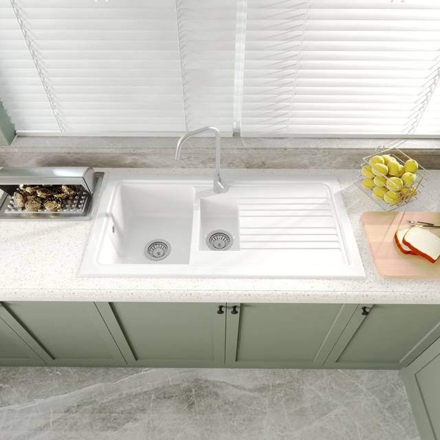 101cm Inset Counter Top 1.5 Bowl Fireclay Ceramic Kitchen Sink - White