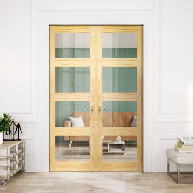 Liberty Doors Internal Clear Pine Unfinished Shaker 4 Light Clear Glass Pair Door - 1981x1372x35mm (78&apos;&apos;x54&apos;&apos;) (26BB-000165) Size
