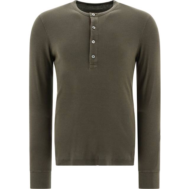 Tom Ford Mens Fern Green Henley Ribbed Stretch-woven Top 40 - FERN GREEN