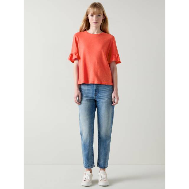 L.K.Bennett Gene Linen Blend Frill Sleeve T-Shirt, Red