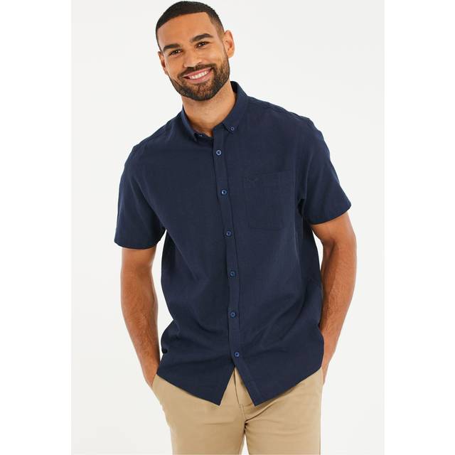 Threadbare Short Sleeve Linen Blend Shirt - Denim