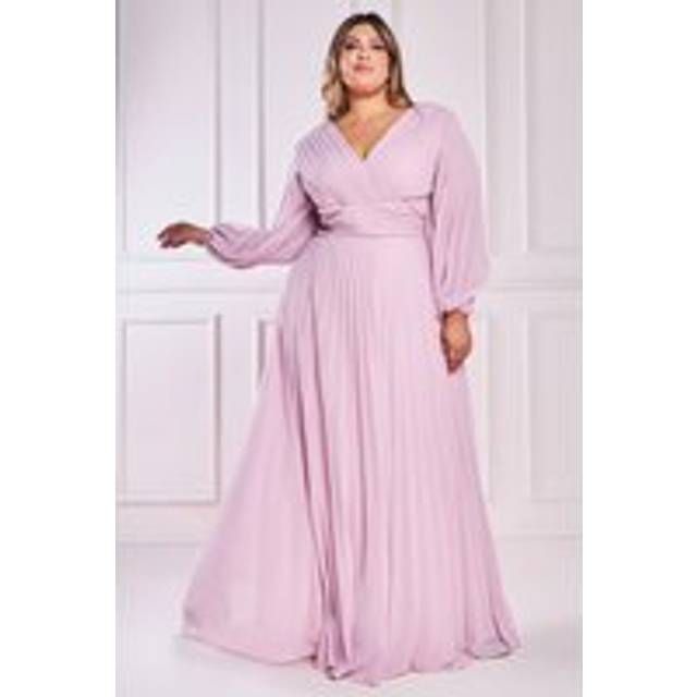 Goddiva Plus Balloon Sleeve Chiffon Maxi Dress - Pink - 26