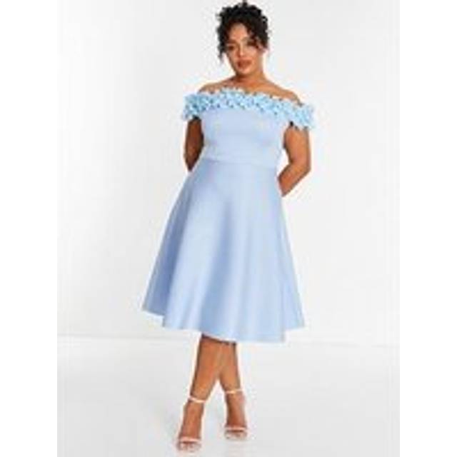 Curve Bardot Skater Midi Dress - Blue - Size 26 - Quiz