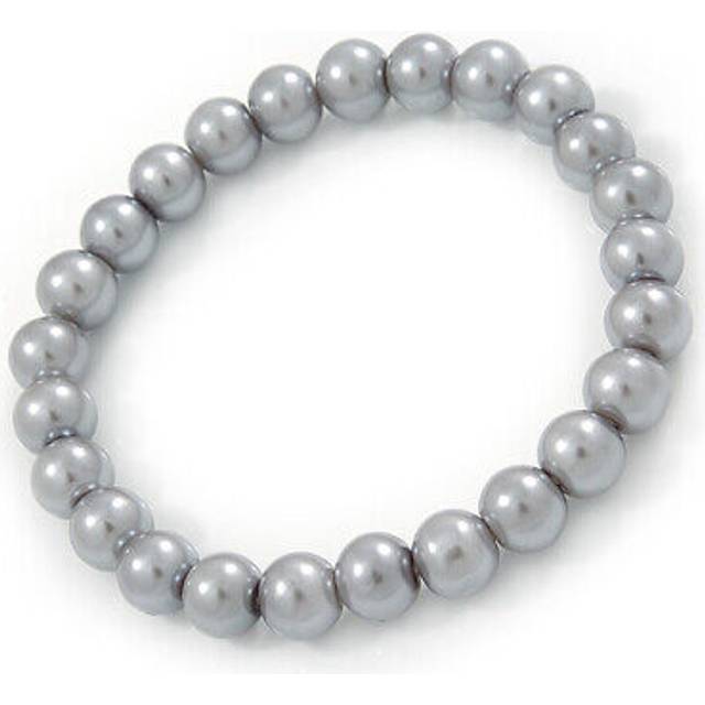 8mm grey pearl style single strand bead flex bracelet - 18cm l