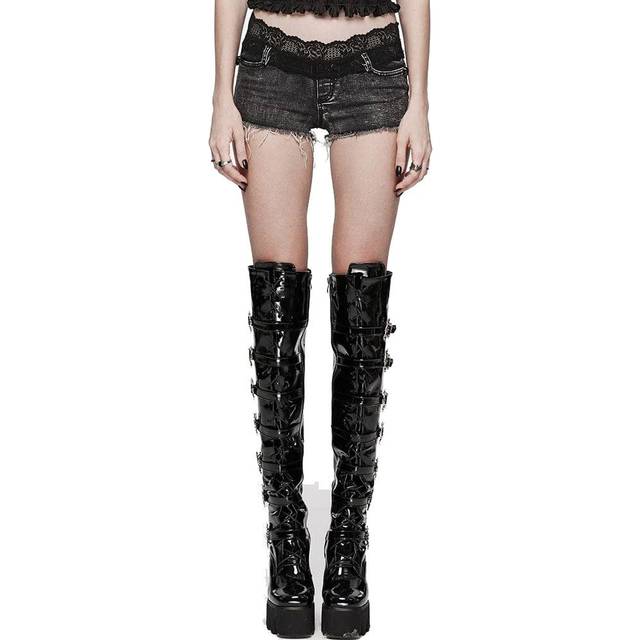 Punk Rave Punk Skull Lace Splice Raw Edged Shorts Size: 4XL