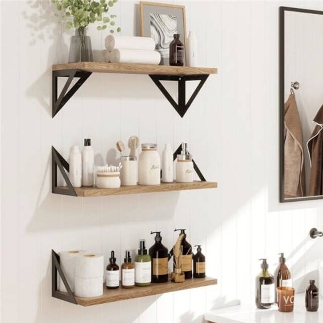 Wisfor 3pcs wood floating shelves rustic farmhouse wall shelf bedroom bathroom