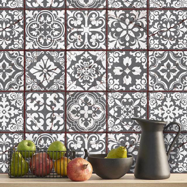 Walplus Vintage Cracked Design Medieval Tile Sticker 24 Pack - Multi - 60 x 90cm